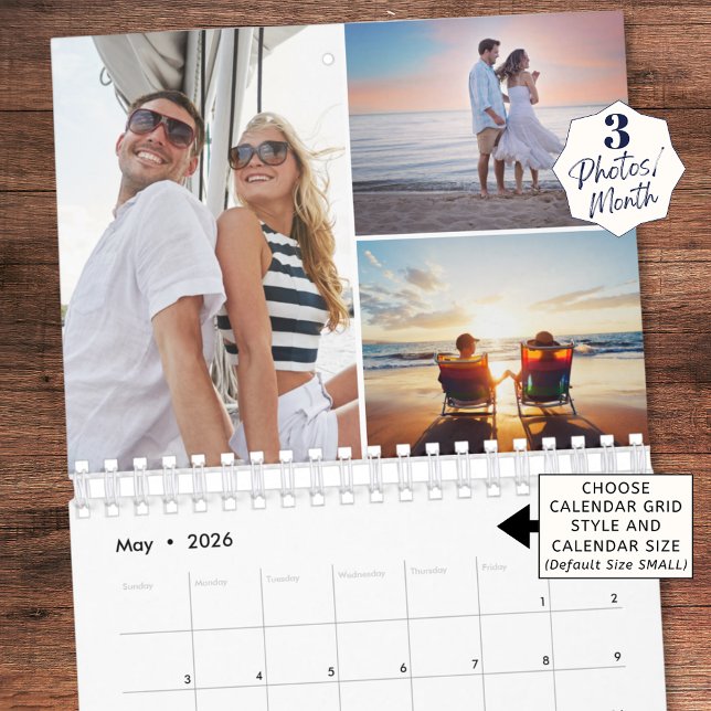 Calendario Simple Custom Photo Collage 3 Per Month (Subido por el creador)
