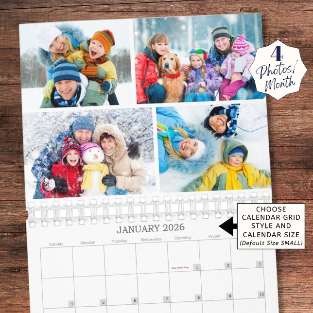 Calendario Simple Custom Photo Collage 4 Per Month (Subido por el creador)