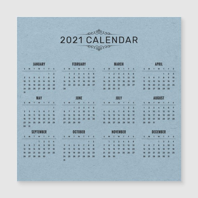 Calendario simple de 2021 sobre el papel azul | Ta (Anverso)