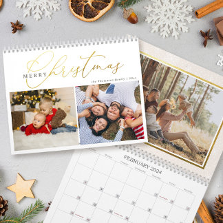 Calendario Simple Gold Script Feliz Navidad 2 Fotografía Coll