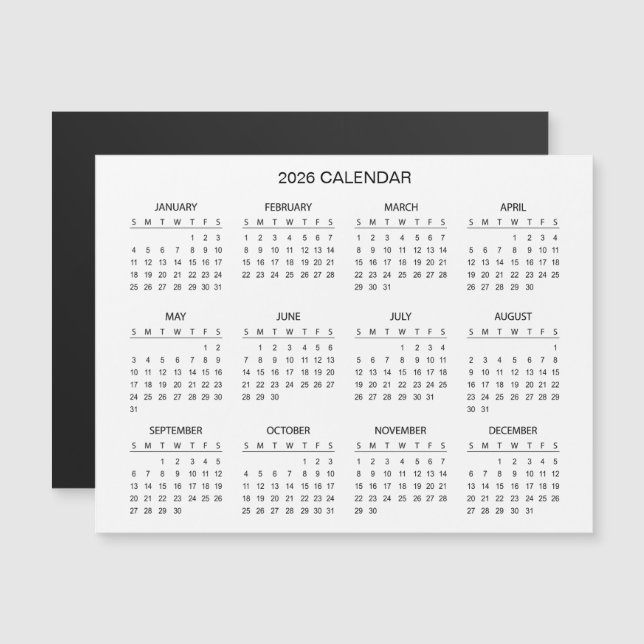 Calendario Simple pero Elegante 2026 | Imán (Anverso/Reverso)