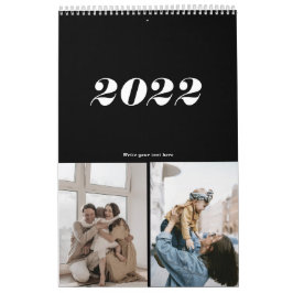 Calendario simple tipografía audaz moderna en blanco y negro