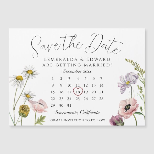 Calendario SimpleWild Flower Boda Guardar la fecha (Anverso)