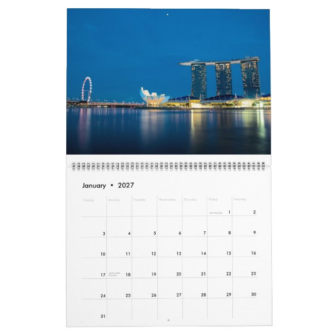 Calendario Singapur de noche (Jan 2027)