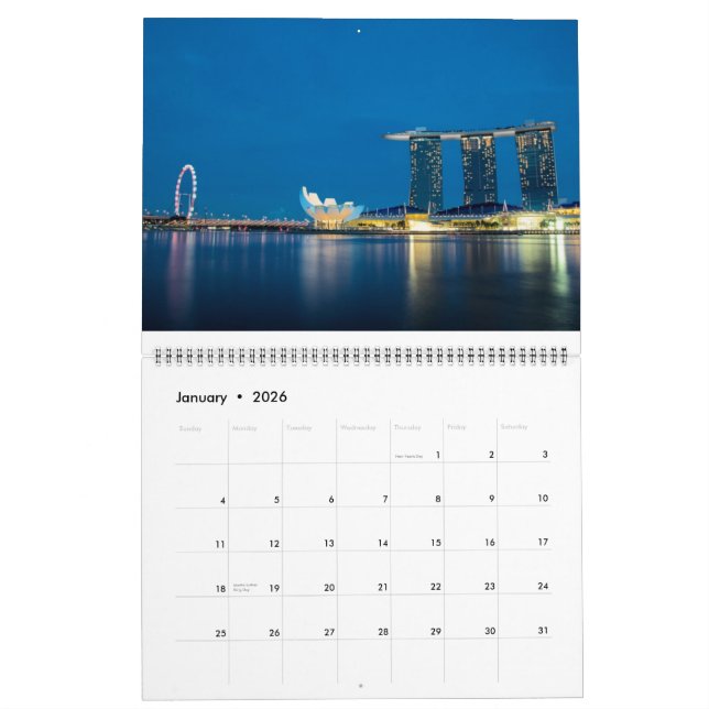 Calendario Singapur de noche (Jan 2026)