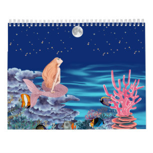 Calendario sirena mirando la luna
