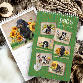 Calendario Six Month Calendar Dogs in Flowers