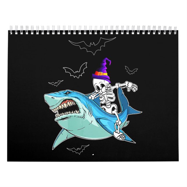 Calendario Skeleton Riding Shark Funny - Un regalo loco de Ha (Tapa)