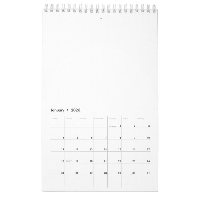 Calendario SmallCalendar de una sola página, blanco (Jan 2026)