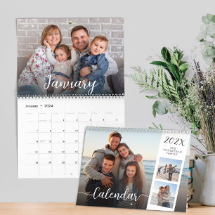Calendario Sobrescritura de guión de fotos familiares moderna