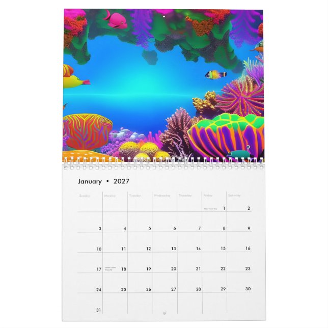 Calendario Sorprendente dibujo subacuático fluorescente de ar (Jan 2027)