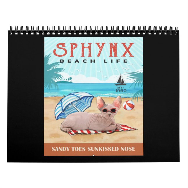 Calendario Sphynx Cat Beach Life Sandy Toes Sunkissed Nariz (Tapa)
