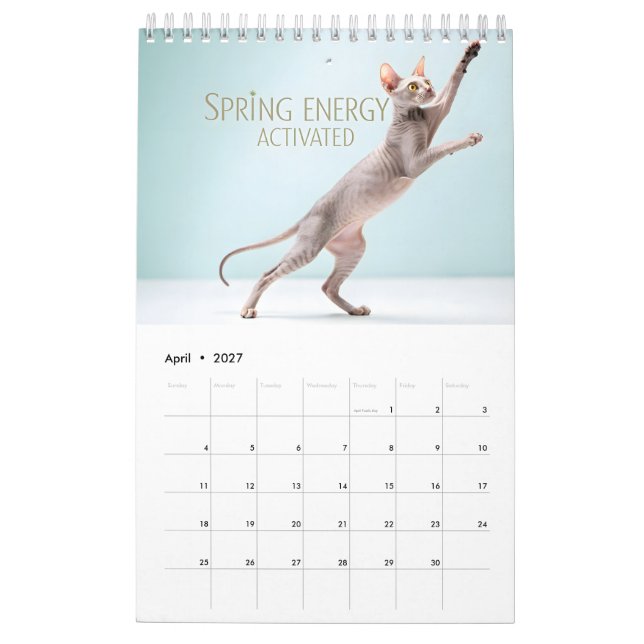 Calendario Sphynx Speaks: Editable Monthly Cat Humor Art (Apr 2027)