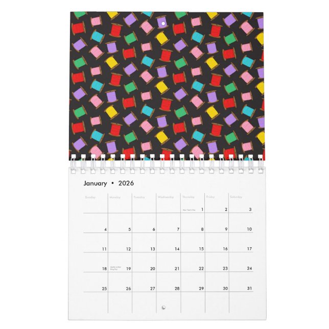 Calendario Spools Sewing Threads Black Dressmaker Seamstress (Jan 2026)