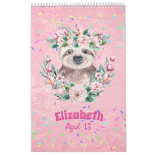 Calendario Sprinkles SLOTH Boho Chicas Flores rosas Regalos C