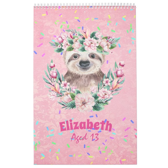 Calendario Sprinkles SLOTH Boho Chicas Flores rosas Regalos C (Tapa)