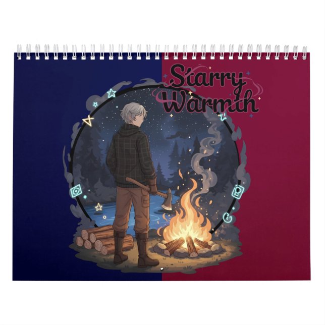Calendario Starry Warmth - Lumberjack Anime Boy by Campfire (Tapa)