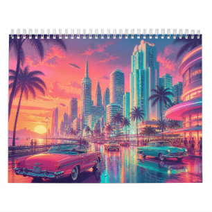 Calendario Sueños de la Ciudad de Neón: Un Año Retro-Futurist