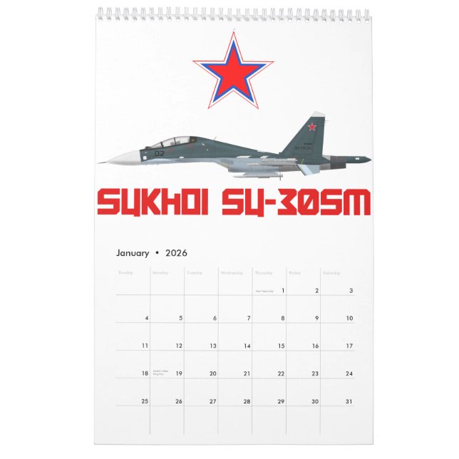 Calendario Sukhoi Su-30SM Russian Air Force VKS (Jan 2026)