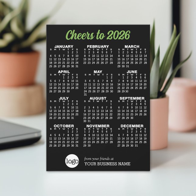 Calendario - Tarjeta de vacaciones con logotipo de (2026 Calendar on a Holiday Card)