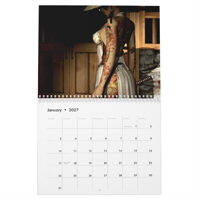 Calendario Tatuaje asiático, prueba (Jan 2027)