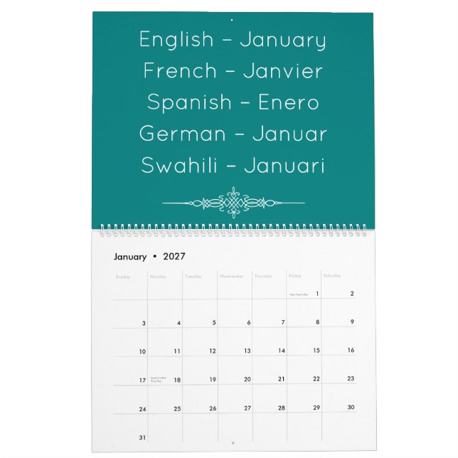 Calendario Teal  Multilingual Calendar (Jan 2027)