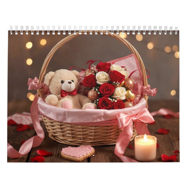 Calendario Teddy Rose Basket Romantic Valentine Desk  (Tapa)