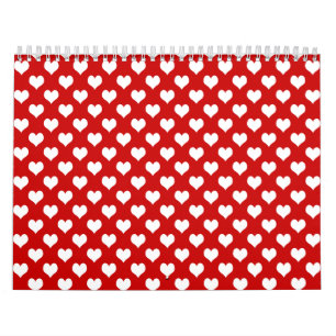 Calendario Tela con patrón de corazones rojos y blancos