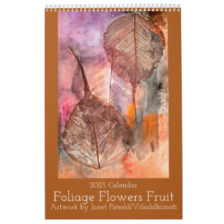 Calendario temático sobre flores, follaje y fruta