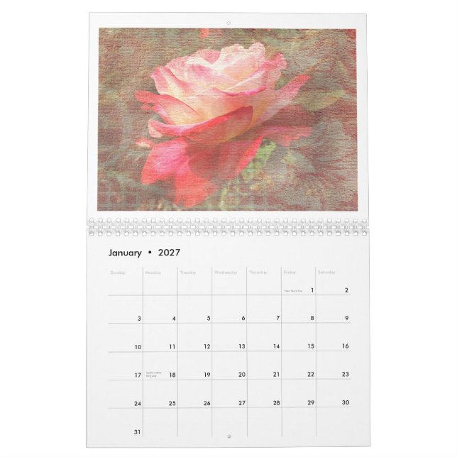 Calendario texturizado de los rosas para 2014 (Jan 2027)