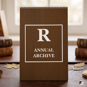 Calendario Tipografía de Monograma de Archivo Anual Madera Ma