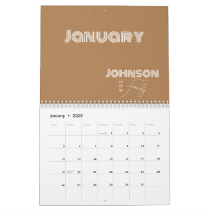 Calendario Tipografía de nombre de familia minimalista