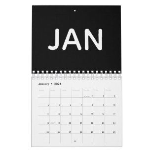 Calendario Tipografía minimalista moderna en blanco y negro