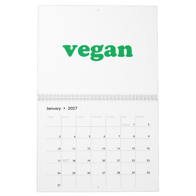 Calendario Tipografía moderna verde y blanca (Jan 2027)