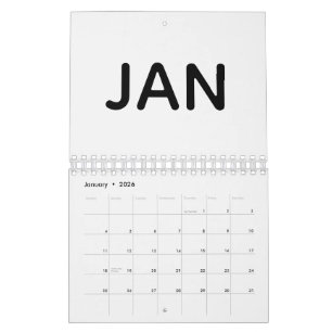 Calendario Tipografía Negra y Blanca Sencilla y Negrita