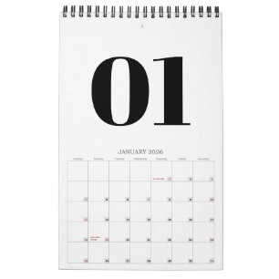 Calendario Tipografía Retro Simple en Blanco y Negro Sin Foto