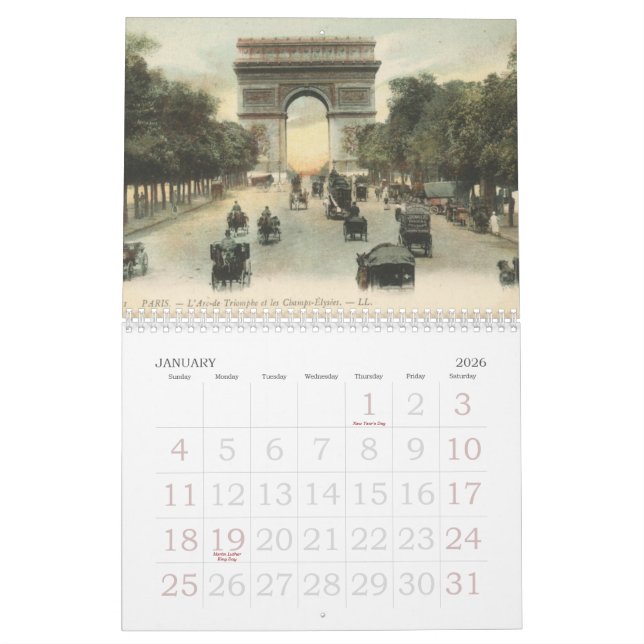 Calendario Torre de eiffle, Cartas de París en el Ea... (Jan 2026)