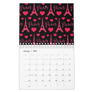 Calendario Torre Eiffel París Francia Corazones Rosas Brillan