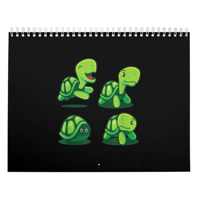 Calendario Tortuga verde adorable y divertida (Tapa)