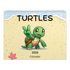 Calendario Tortugas lindas de 2026 celebrando fiestas