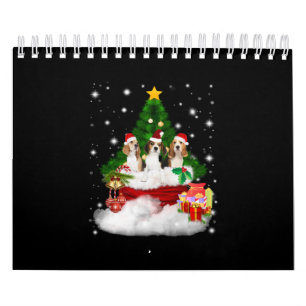 Calendario Tres Beagles Santa Claus con árbol de Navidad