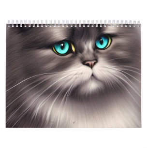 Calendario Triptych digital de gato persa altamente detallado