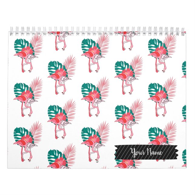 Calendario Tropical Cute divertido flamingo patrón acuarela C (Tapa)