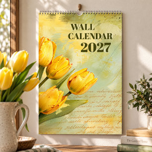 Calendario Tulipanes Acuarela Vintage Pared Floral 2027