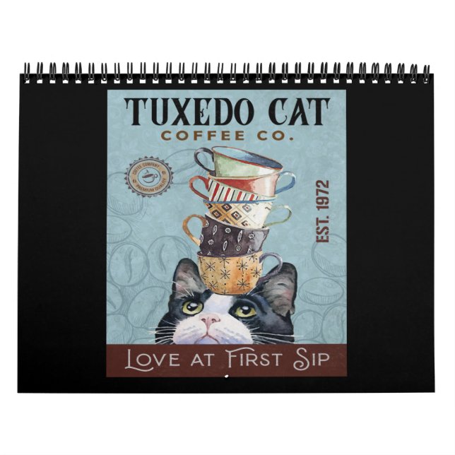 Calendario Tuxedo Cat Coffee Co. Love At First Sip Funny Cat (Tapa)
