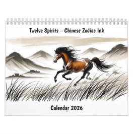 Calendario Twelve Spirits – Chinese Zodiac Ink Calendar 2026