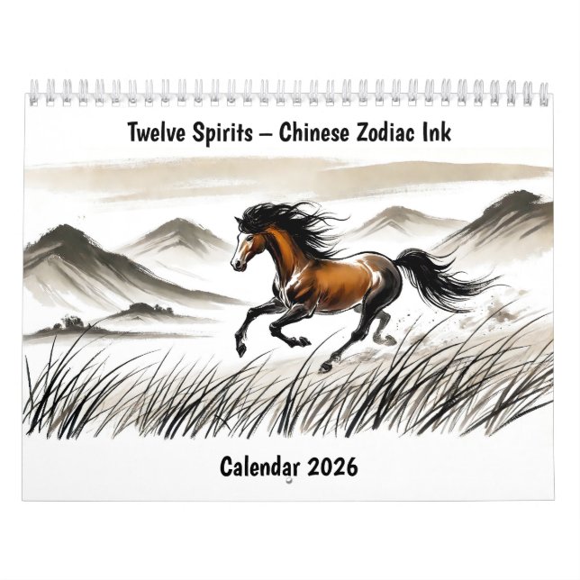Calendario Twelve Spirits – Chinese Zodiac Ink Calendar 2026 (Tapa)