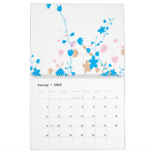 Calendario Un bonito conjunto de flores azules y rosas
