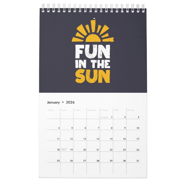 Calendario Un cartel que dice diversión al sol (Jan 2026)