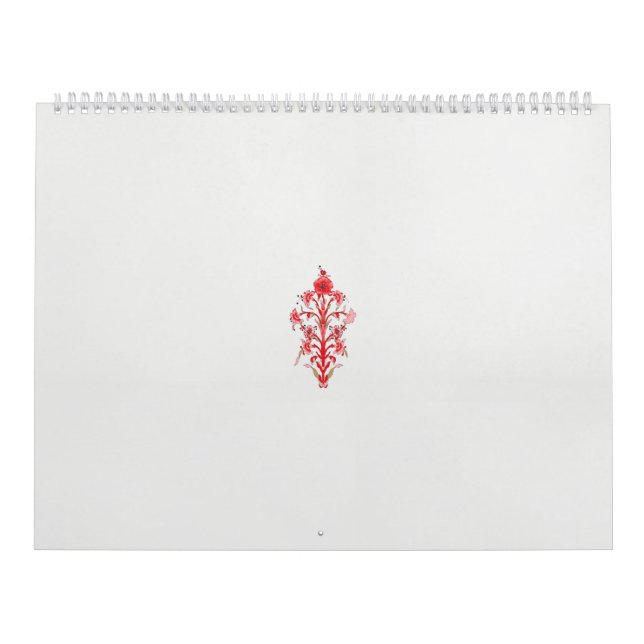 Calendario un dibujo de una flor roja y hojas sobre un ba bla (Tapa)